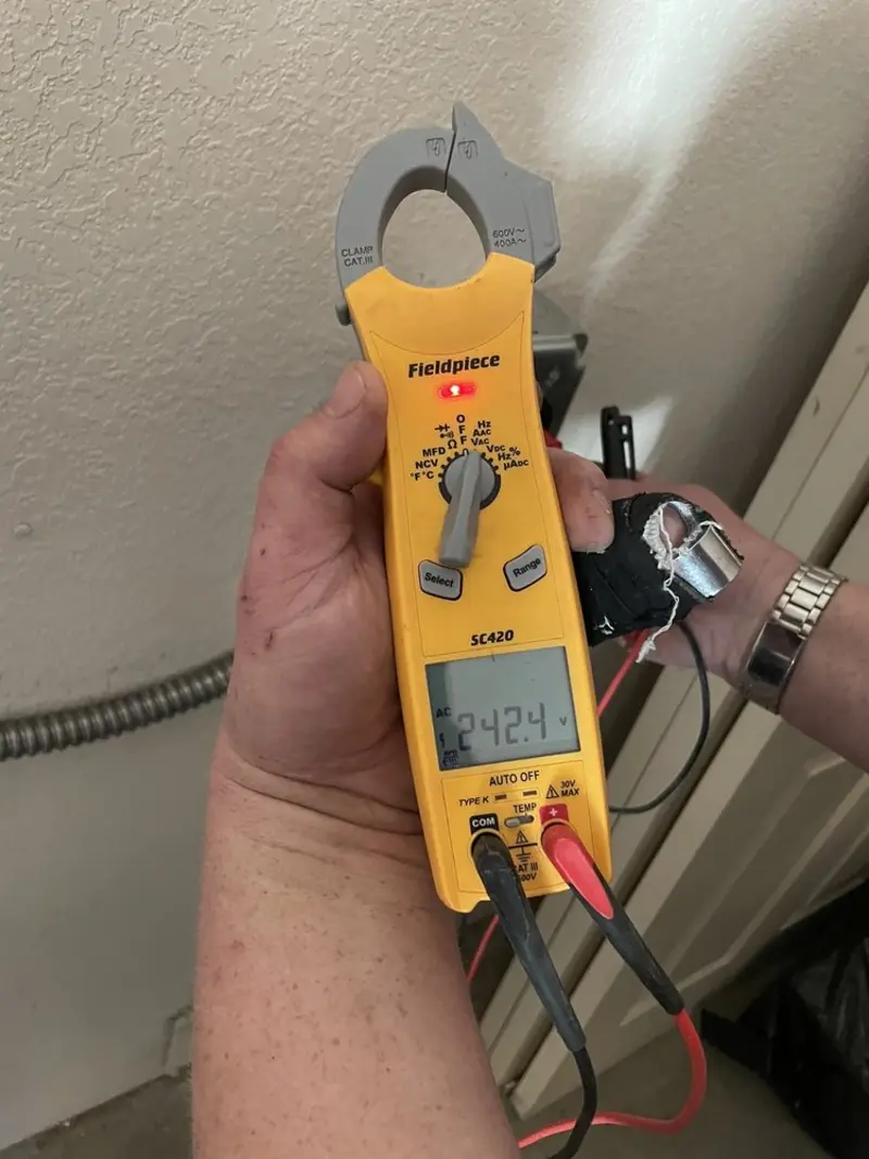Voltage testing with clamp meter during Circuit Breaker Repair in Washington Court House